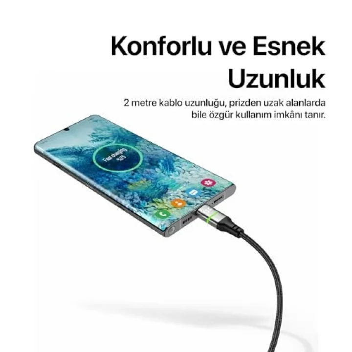 Type C Hızlı Şarj Kablosu | Type-C to Type-C 60W 480 Mpbs 2m PD Örgü Led Göstergeli X6422