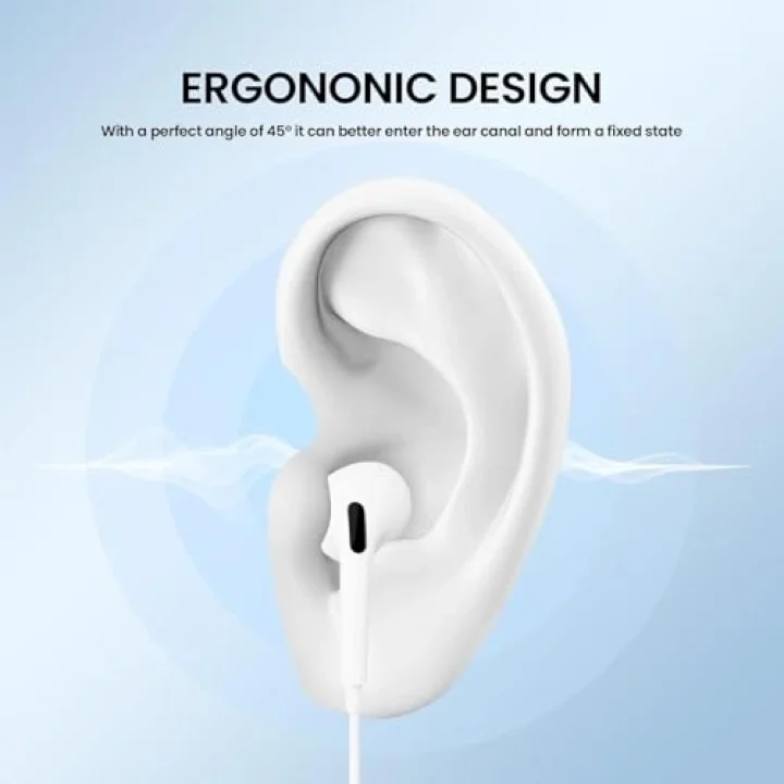 ® Type-C Kablolu Kulaklık – Mikrofonlu, 45° Ergonomik Tasarım, Hi-Fi Stereo Ses, Bas Güçlü, Tüm Type-C Telefonlarla Uyumlu (Silikonlu)