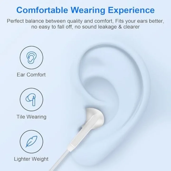 ® Type-C Kablolu Kulaklık – Mikrofonlu, 45° Ergonomik Tasarım, Hi-Fi Stereo Ses, Bas Güçlü, Tüm Type-C Telefonlarla Uyumlu (Silikonlu)