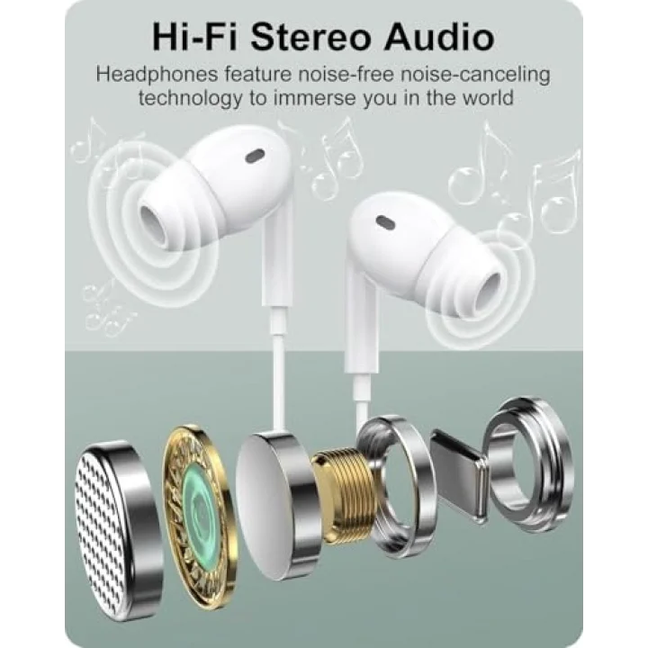 ® Type-C Kablolu Kulaklık – Mikrofonlu, 45° Ergonomik Tasarım, Hi-Fi Stereo Ses, Bas Güçlü, Tüm Type-C Telefonlarla Uyumlu (Silikonlu)
