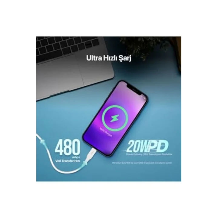 Type-C - Lightning Hızlı Şarj Kablosu 150cm (2 Farklı Renk)