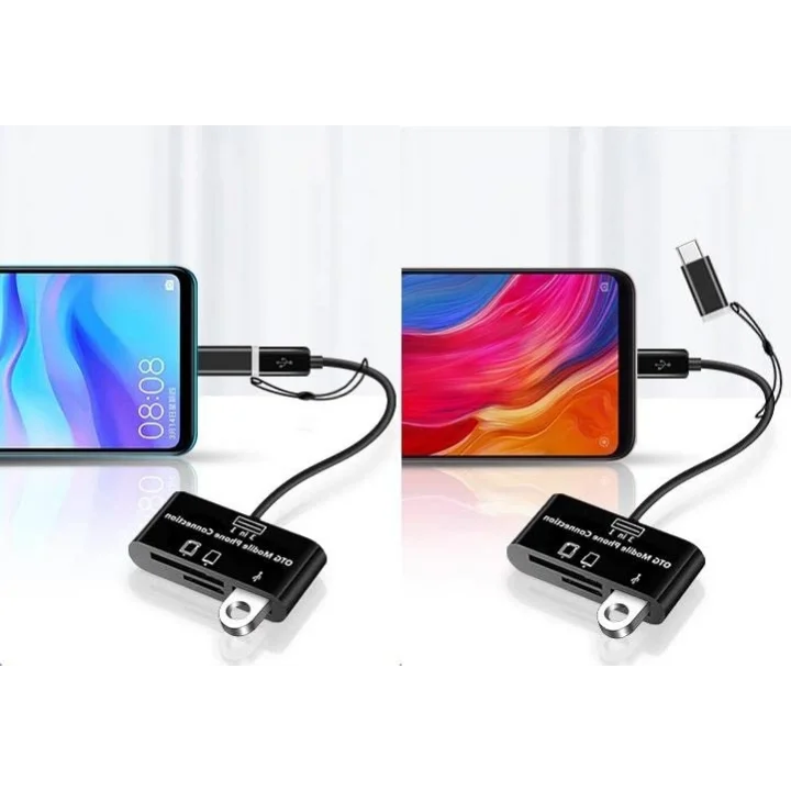 Type-C Micro Usb 3in1 Sd Micrsd Kart Okuyucu Otg Çevirici Kablosu 5256