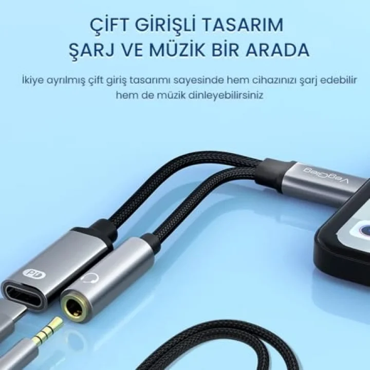 Type-C to 3.5mm Kulaklık ve Type-C Şarj Dönüştürücü Adaptör