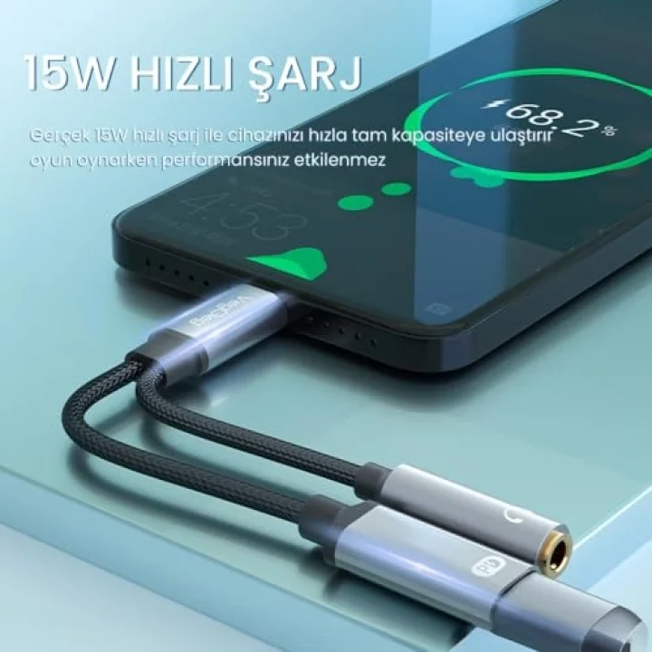 Type-C to 3.5mm Kulaklık ve Type-C Şarj Dönüştürücü Adaptör