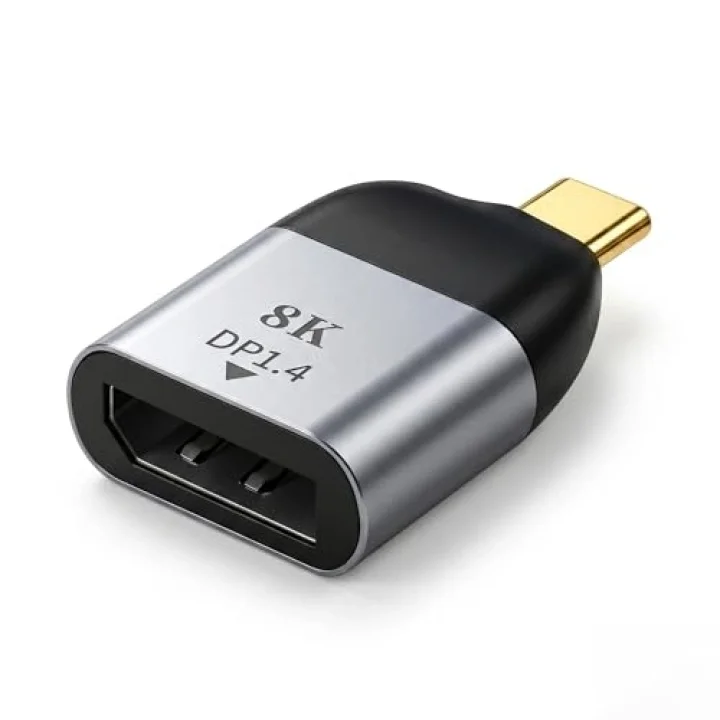 Type-C to DisplayPort 1.4 Çevirici Mini Adaptör - 8Kya Kadar Destek - USB-Cden DP Görüntü Dönüştürücü - Alüminyum Gövde - Laptop Tablet Telefon Uyumlu - Tak Çalıştır