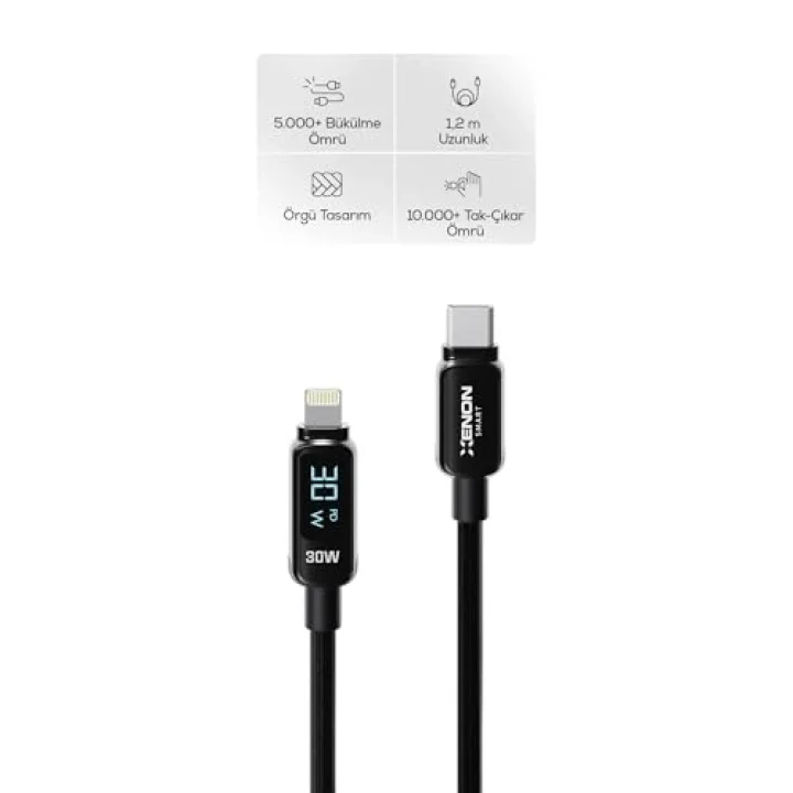 Type-C to Lightning iPhone Şarj Kablosu | 30W PD Hızlı Şarj 2m LED Örgü 480Mbps X6427