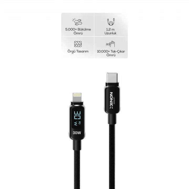 Type-C to Lightning iPhone Şarj Kablosu | 30W PD Hızlı Şarj 2m LED Örgü 480Mbps X6427