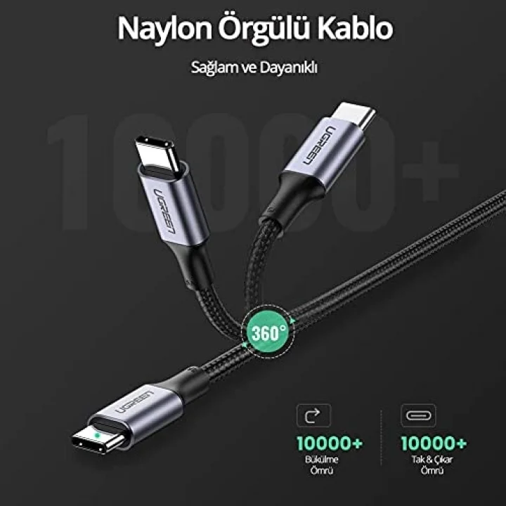 Type-C to Type-C 100 W Hızlı Şarj ve Data Kablosu 1.5 Metre