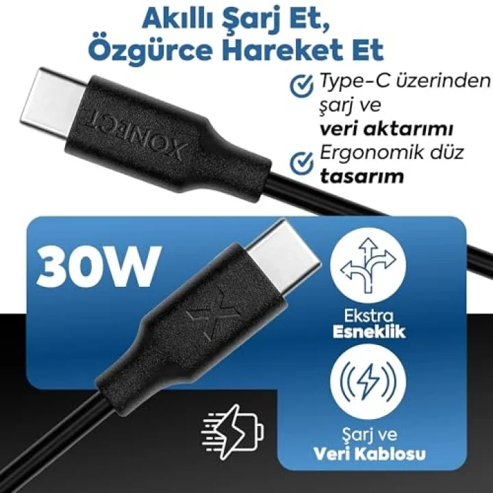 Type-C to Type-C ile Uyumlu iPhone ve Samsung ile Uyumlu Hızlı Şarj ve Data Kablosu 100 cm (Siyah)