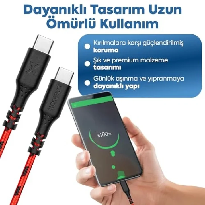 Type-C to Type-C ile Uyumlu iPhone ve Samsung ile Uyumlu Hızlı Şarj ve Data Kablosu 100 cm (Siyah)