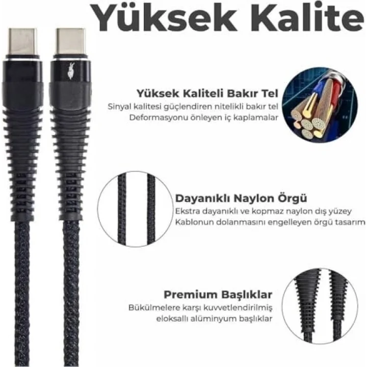 Type-C To Type-C PD 5A 32W Örgülü Hızlı Şarj ve Data Kablosu 1 Metre