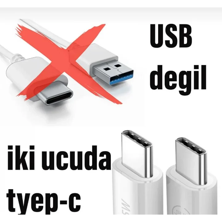 Type C to Type C Şarj Kablosu 30W 2 Metre Uzun Pd Çift Taraflı Usb C Hızlı Şarj ve Data Kablosu Beyaz