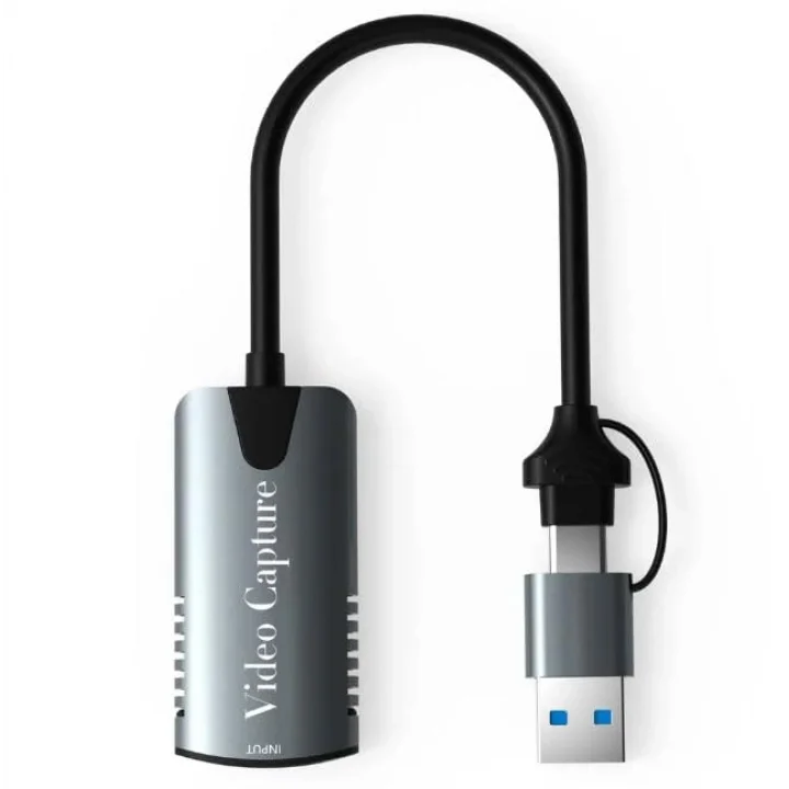 Type-c To Usb 2in1 Video Capture Yakalama Kartı Uçlu HDMI to Type-C PC Bilgisayar Video Adaptör Çevirici (HDMI aktarma için Kullanılmaz)