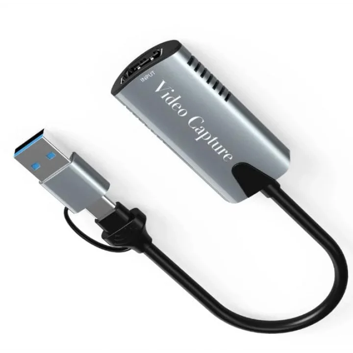 Type-c To Usb 2in1 Video Capture Yakalama Kartı Uçlu HDMI to Type-C PC Bilgisayar Video Adaptör Çevirici (HDMI aktarma için Kullanılmaz)