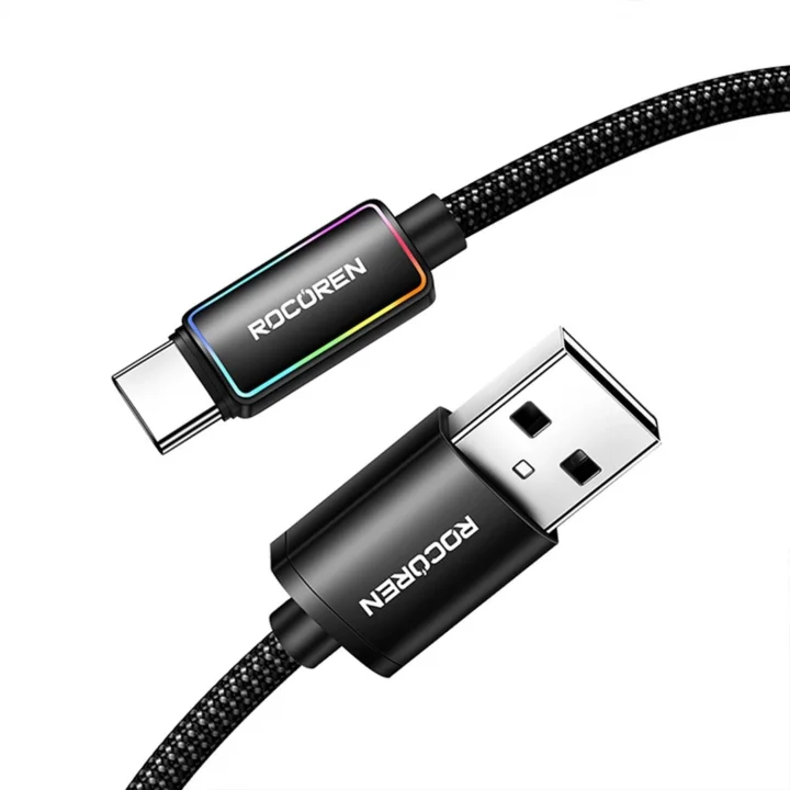 Type-C to USB-A RGB Aydınlatmalı 3A Hızlı Şarj ve Data Kablosu 1 Metre