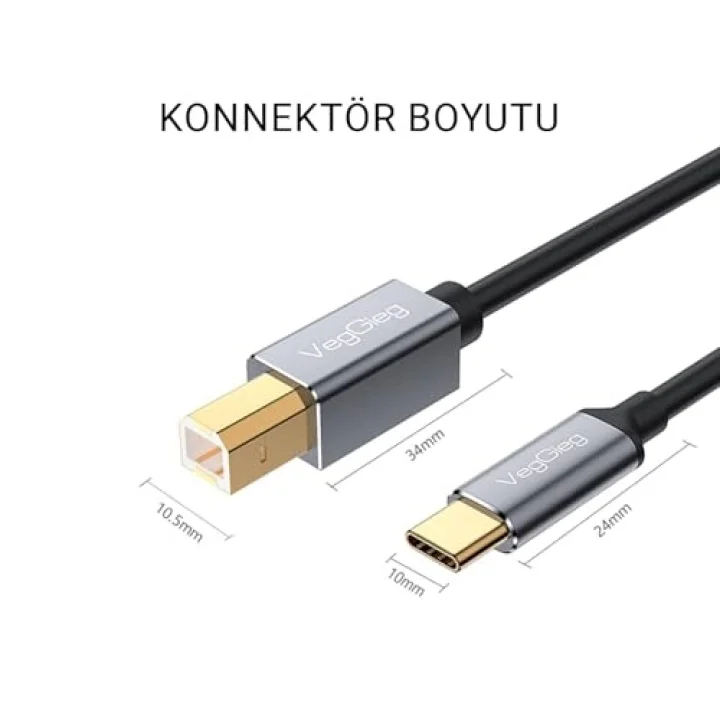 Type-C to USB-B Yazıcı Kablosu 1.5 Metre