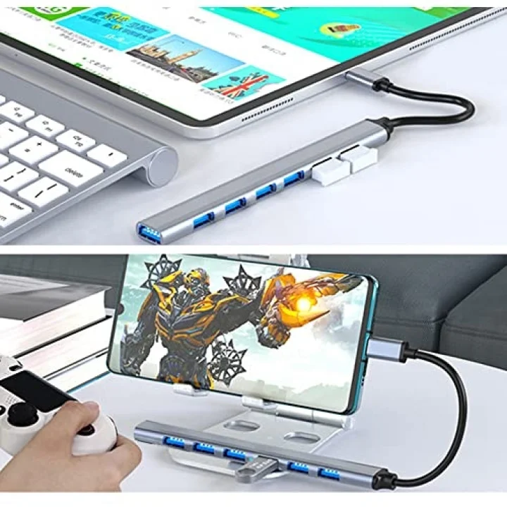 Type-C USB 3.0 7 Portlu Hub Otg Çoğaltıcı Pc Telefon Bilgisayar Uyumlu Veri Aktarımı Mouse Klavye Bağlantısı ADS303C