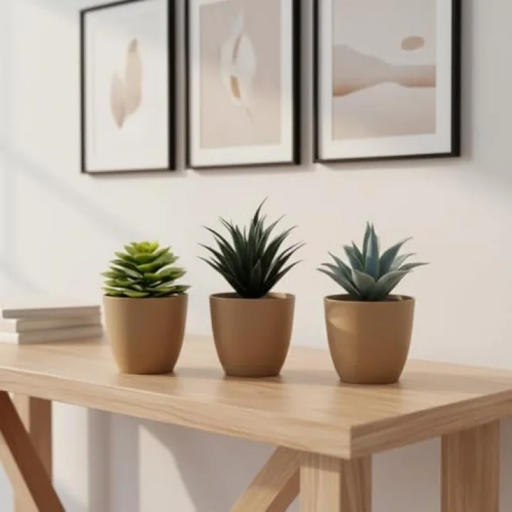 Üçlü Mini Yapay Sukulent Seti – 8 cm Saksı, Dekoratif Küçük Bitki Seti, Gerçekçi Görünüm, Salon Ofis Ev Masa Üstü Süs Bitkisi, Bakım Gerektirmez, Modern Dekor