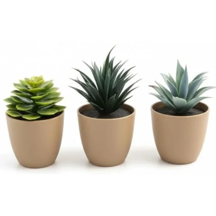 Üçlü Mini Yapay Sukulent Seti – 8 cm Saksı, Dekoratif Küçük Bitki Seti, Gerçekçi Görünüm, Salon Ofis Ev Masa Üstü Süs Bitkisi, Bakım Gerektirmez, Modern Dekor