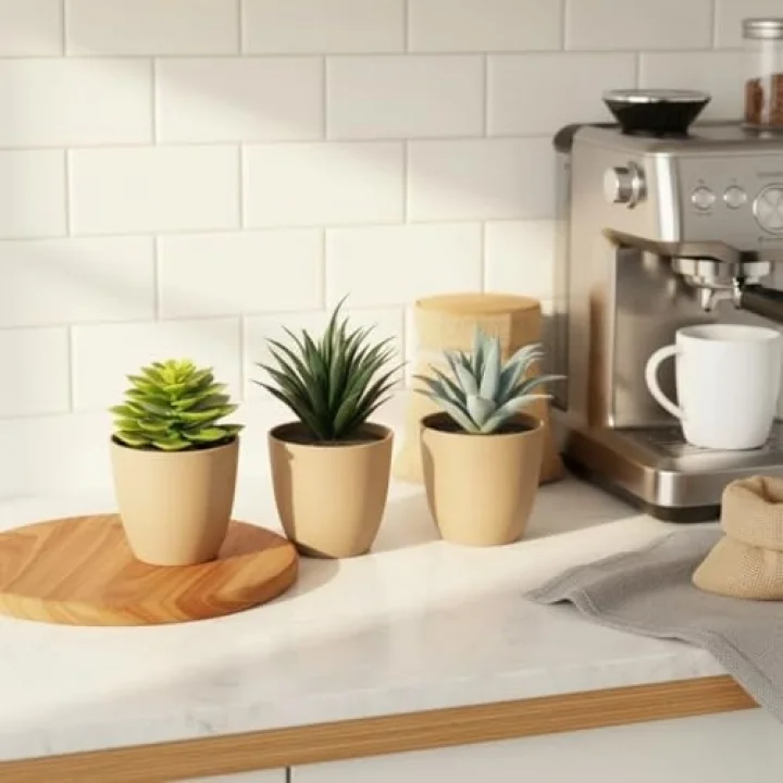 Üçlü Mini Yapay Sukulent Seti – 8 cm Saksı, Dekoratif Küçük Bitki Seti, Gerçekçi Görünüm, Salon Ofis Ev Masa Üstü Süs Bitkisi, Bakım Gerektirmez, Modern Dekor