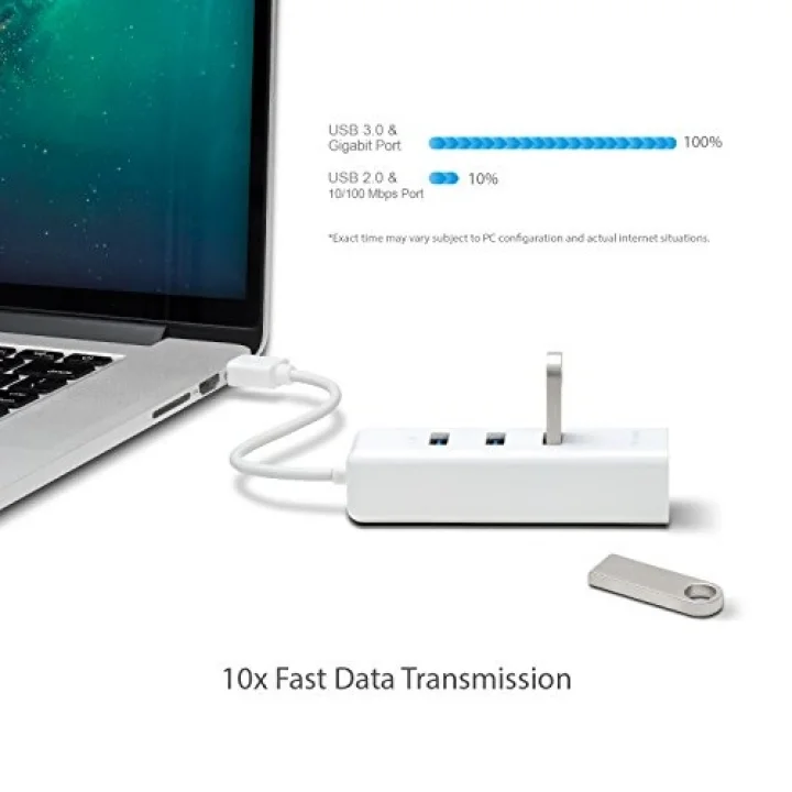 UE330 USB Ethernet Adaptörü (USB 3.0 Ethernet Hub RJ45 Ağ LAN ile Apple Macbook Surface Pro XPS, Ultrabook, Chromebook, PC, Mac ve diğerleri için)