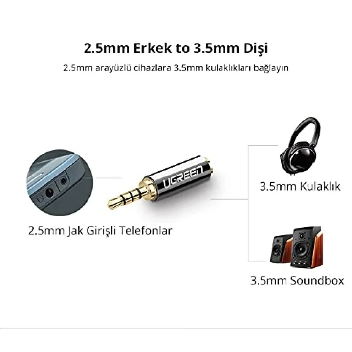 Ugreen 2.5 mm to 3.5 mm Jack Dönüştürücü