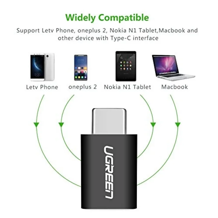 Ugreen Micro USB to Type-C Dönüştürücü Adaptörü, Siyah