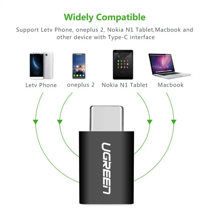 Ugreen Micro USB to Type-C Dönüştürücü Adaptörü, Siyah