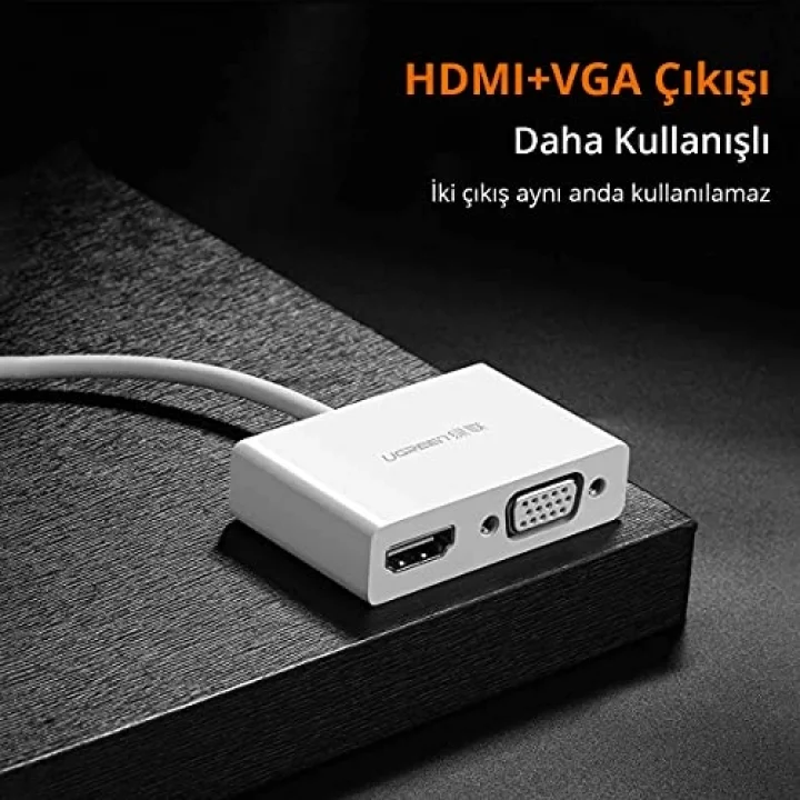 Ugreen Type-C to HDMI-VGA Dönüştürücü Adaptör Beyaz