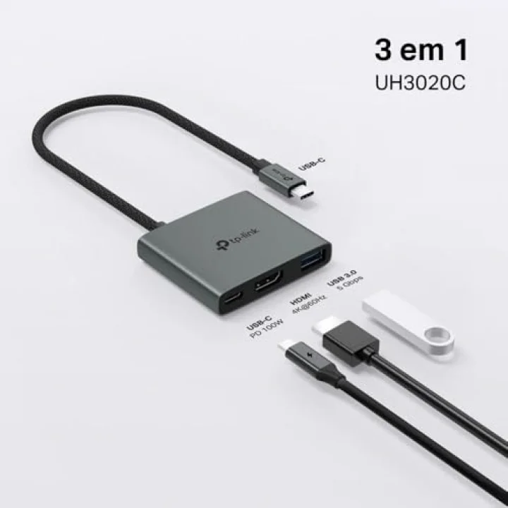 UH3020C, 4K 60Hz HDMI, 100W Hızlı Şarj, 1x Type-A, 3ü Bir Arada USB-C Hub