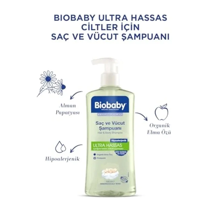 Ultra Hassas Bebek Şampuanı – Saç ve Vücut İçin, Organik Elma Özlü-3’lü Set (500 ml x 3)