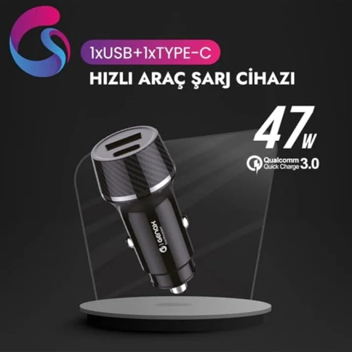 Ultra Hızlı 47W Araç Şarj Başlığı - Tüm Cihazlar ile uyumlu