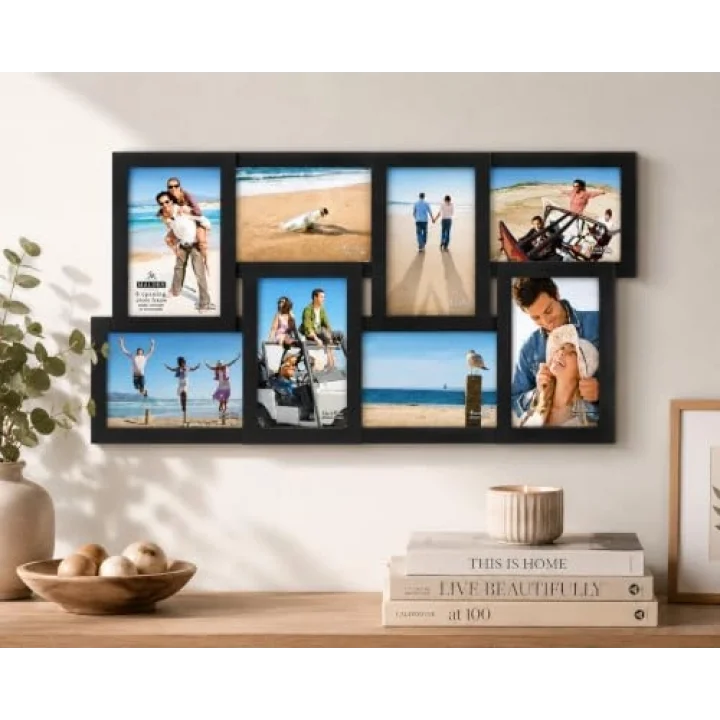 Uluslararası Tasarımlar Siyah 8 Açılış 4x6 Kolaj Fotoğraf Çerçevesi