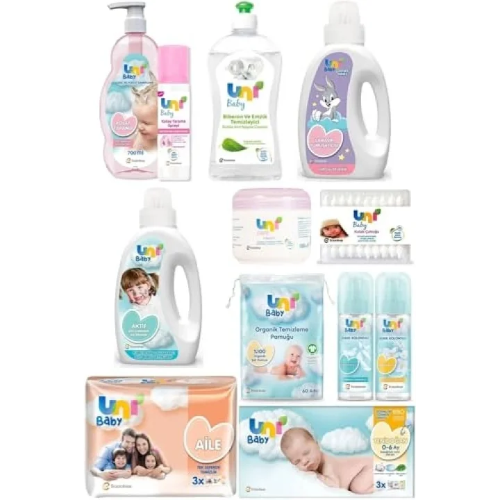 Uni Baby Bebek Bakım Seti 12 Parça, Tek Ebat