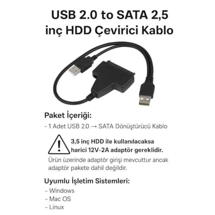 USB 2.0 2.5 3.5 İnç Sata SSD Hdd Hard Disk Dc Güç Çevirici Dönüştürücü Adaptör Kablosu