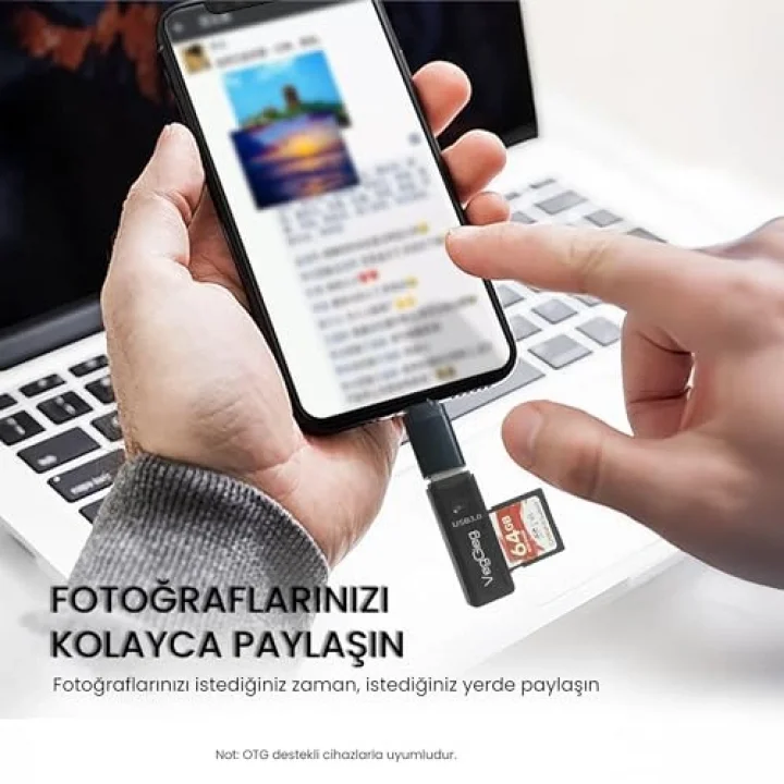 USB 2.0 SD ve Micro SD Hafıza Kart Okuyucu Siyah