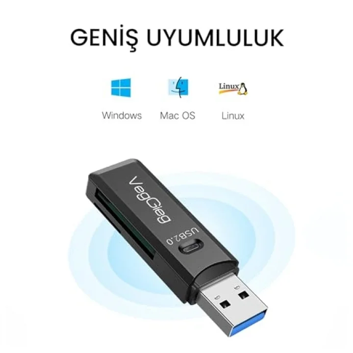 USB 2.0 SD ve Micro SD Hafıza Kart Okuyucu Siyah