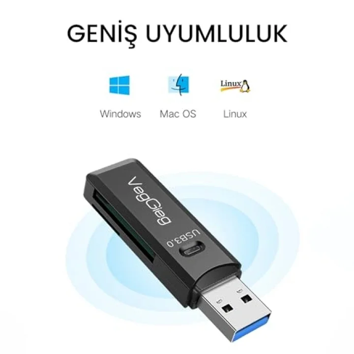 USB 3.0 SD ve Micro SD Hafıza Kart Okuyucu Siyah