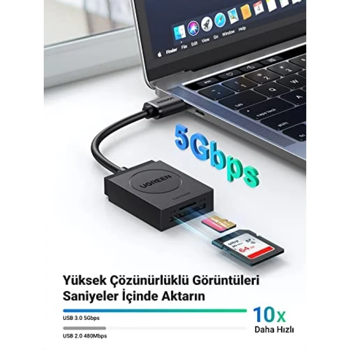 USB 3.0 TF SD Kart Okuyucu, Siyah