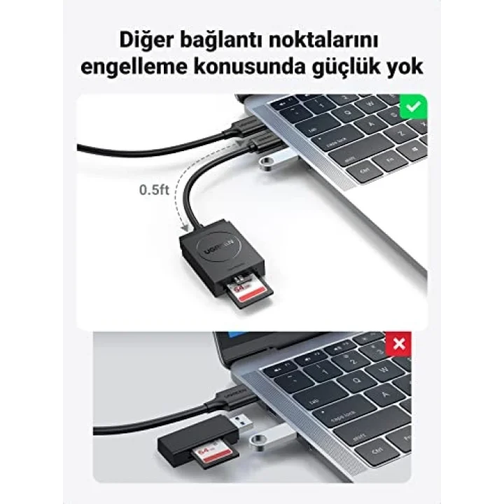 USB 3.0 TF SD Kart Okuyucu, Siyah