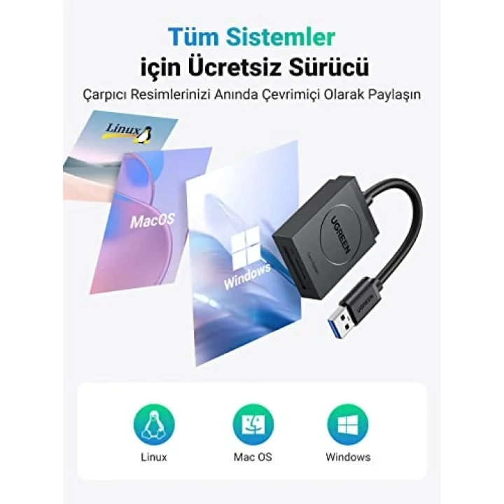 USB 3.0 TF SD Kart Okuyucu, Siyah