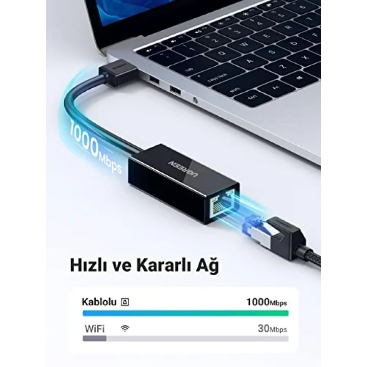 USB 3.0 to RJ45 Gigabit Ethernet Dönüştürücü Adaptör Siyah