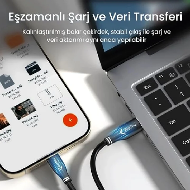 USB 3.0 to Type-C 60W 10Gbps Data ve Şarj Kablosu 50 CM