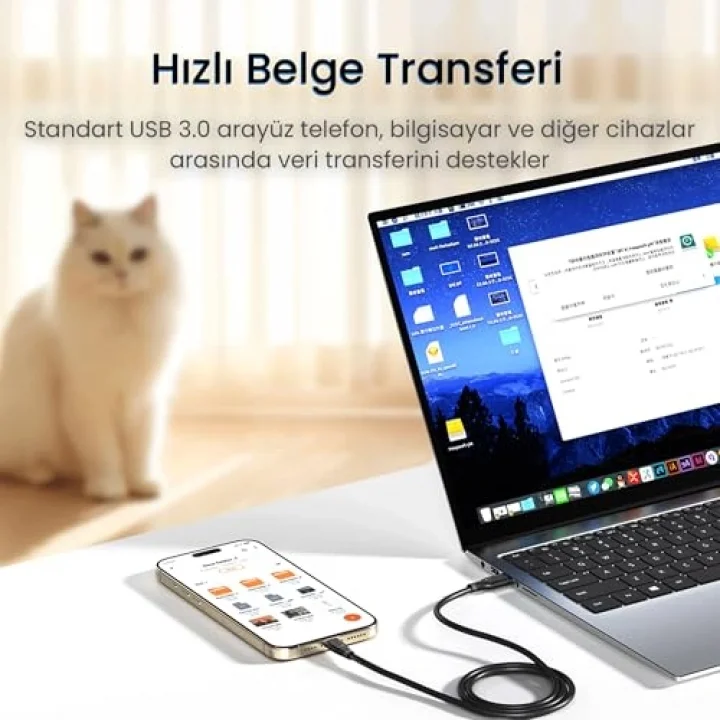 USB 3.0 to Type-C 60W 10Gbps Data ve Şarj Kablosu 50 CM