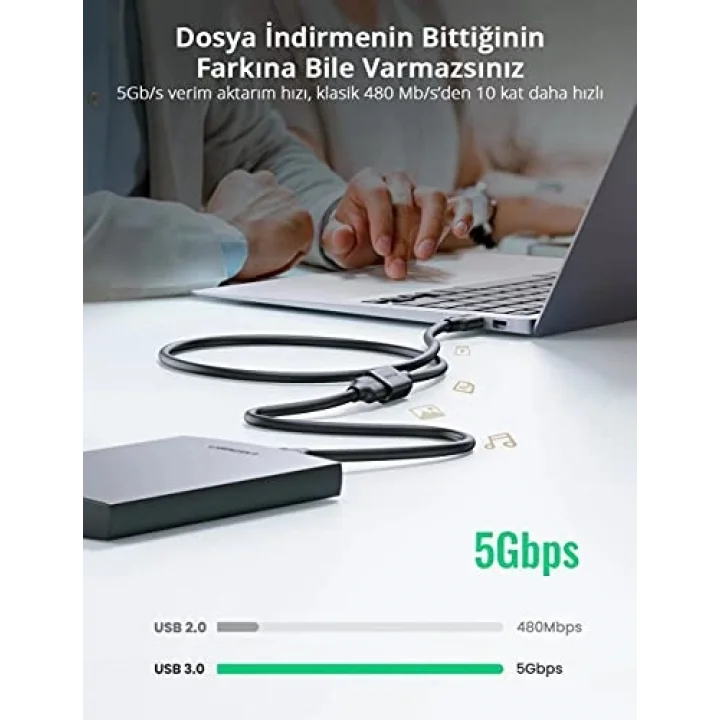 USB 3.0 Uzatma Kablosu 1.5 Metre, Siyah