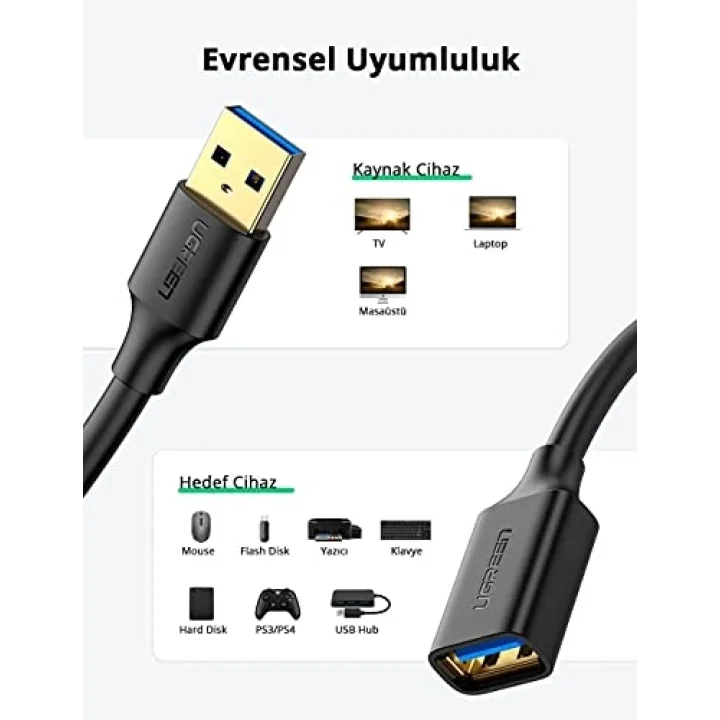USB 3.0 Uzatma Kablosu 1.5 Metre, Siyah