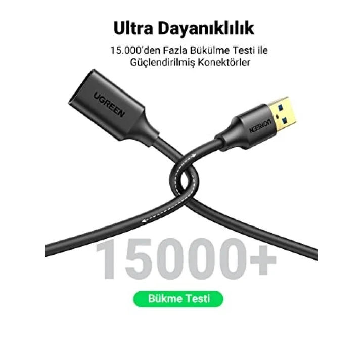 USB 3.0 Uzatma Kablosu, 2 Metre, Siyah | Web Kamerası, Gamepad, USB Klavye, Fare, Flash Sürücü, Sabit Disk, VR, Xbox ile Uyumlu Yüksek Hızlı Veri Aktarımı