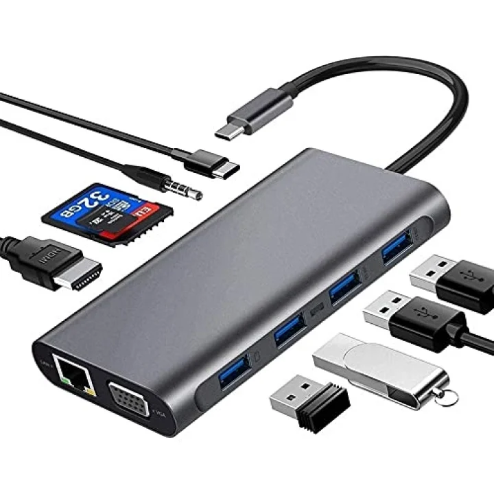USB 3.1 Type-C – 11in1 4xUSB 3.0+HDMI+VGA+USB 3.1 Type-C + RJ45 Ethernet+ SD/Micro Sd Kart Çevirici Adaptör CDG-CNV49