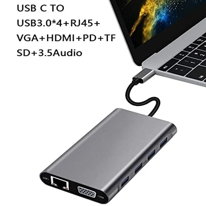 USB 3.1 Type-C – 11in1 4xUSB 3.0+HDMI+VGA+USB 3.1 Type-C + RJ45 Ethernet+ SD/Micro Sd Kart Çevirici Adaptör CDG-CNV49