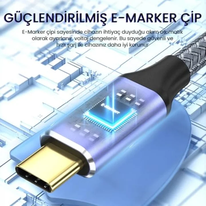 USB 3.1 Type-C PD 100W 5A 10Gbps 4K 60Hz Destekli Kablo 2 Metre